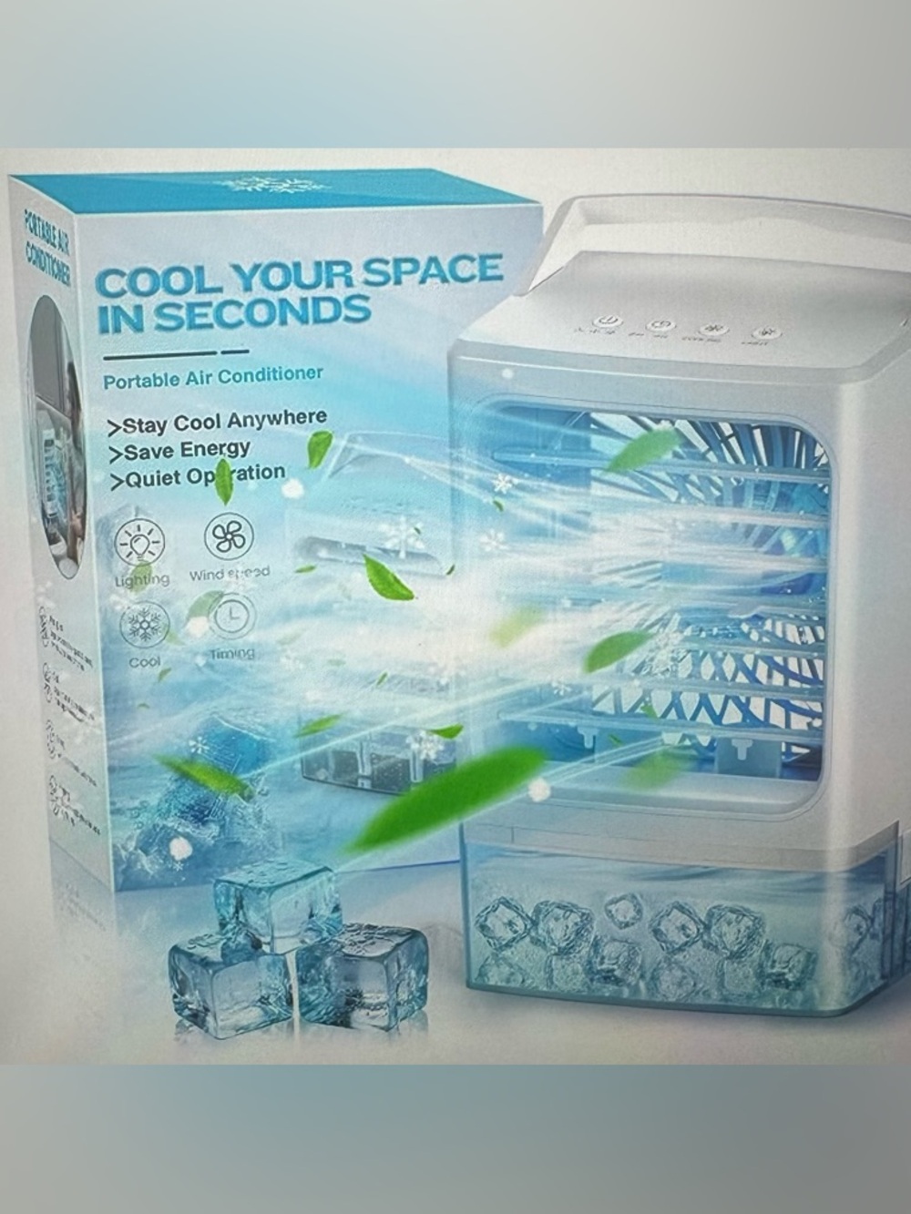 Portable Air Cooler - White and Light Blue